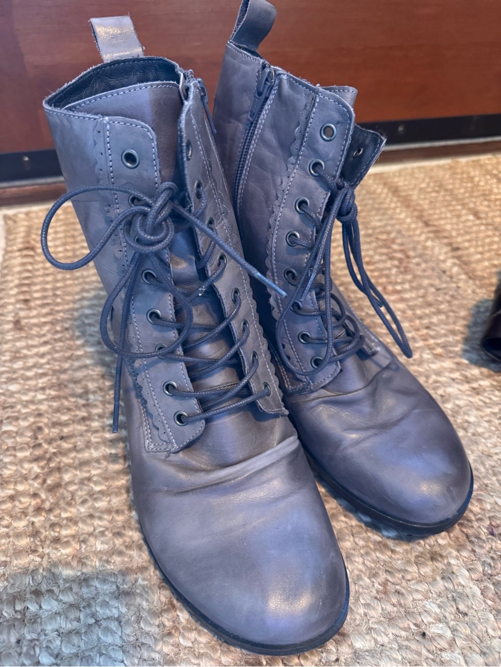 Miz Mooz Gray Lace-Up Combat Boots with Side Zip